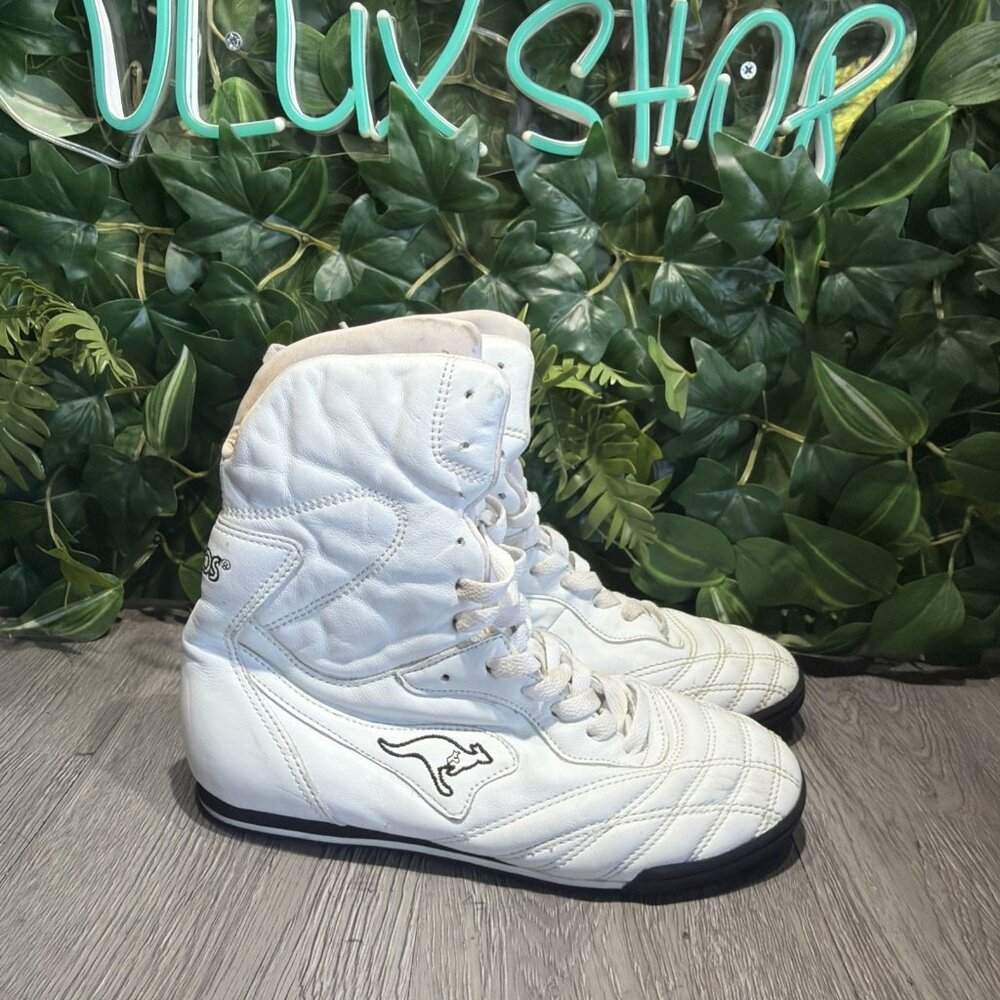 Vintage Kangaroos roos Women Leather Size 7 White boxing Shoe Boots 90s